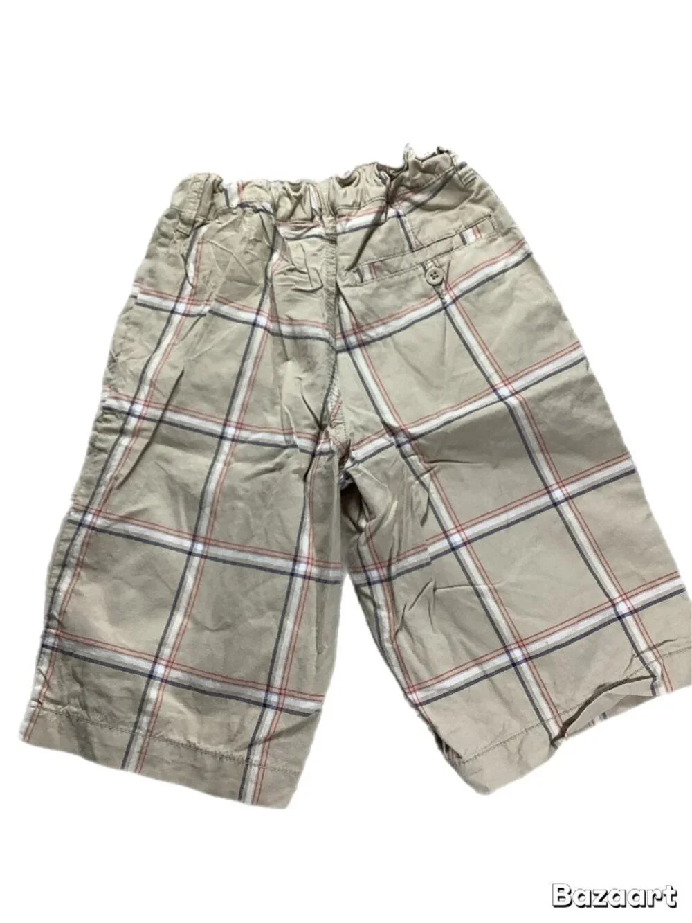 Old Navy Boys Plaid Shorts Size 10 Tan Red Navy Built-In Belt